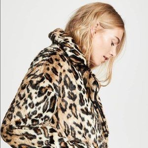 Free People Faux Fur Leopard Coat Sz M